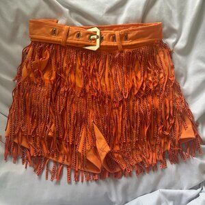 Orange Fringe rhinstone skort
